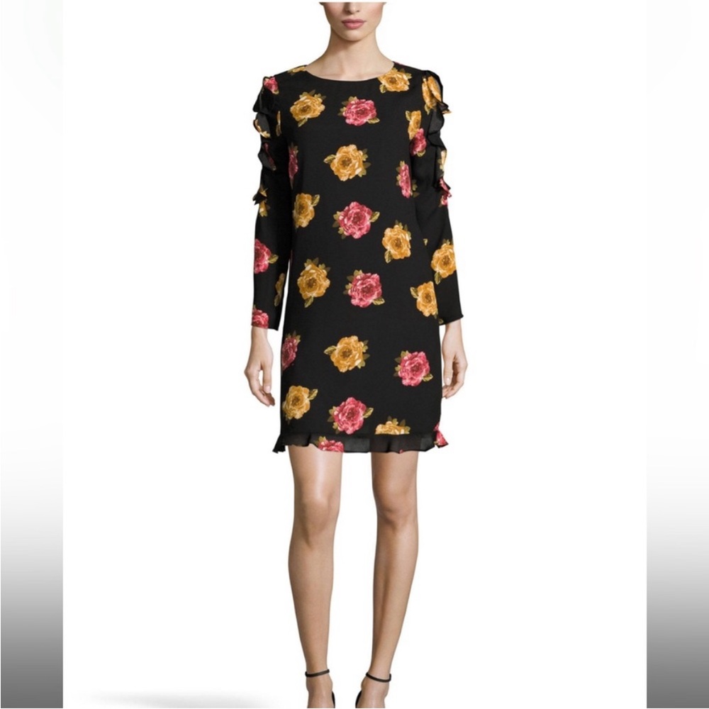 EUC | Nicole Miller Studio |‎ Floral Dress with Lace/Mesh on Sleeves |